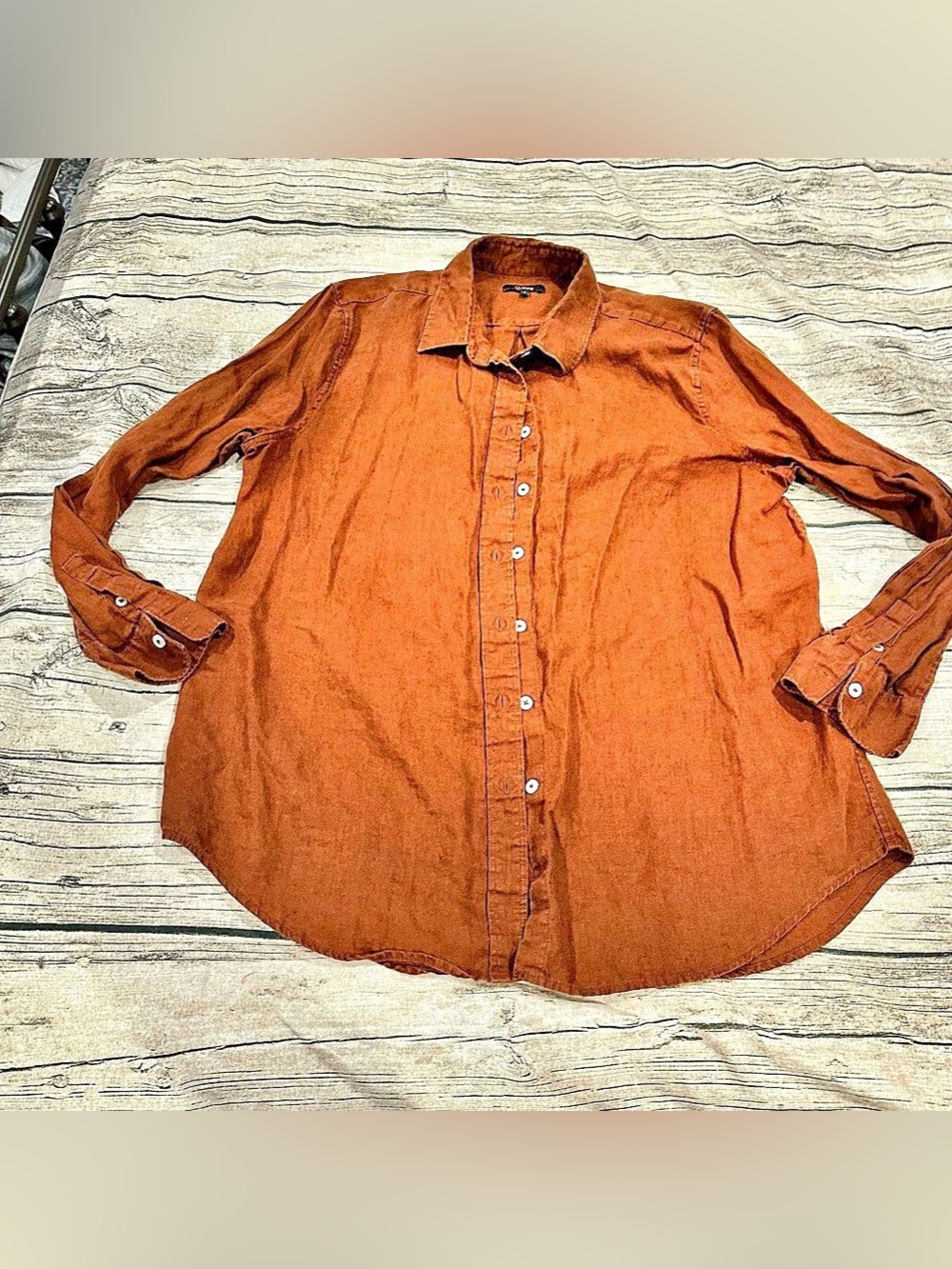 Quince 100% European Linen Long Sleeve Shirt Warm Brown Size Large